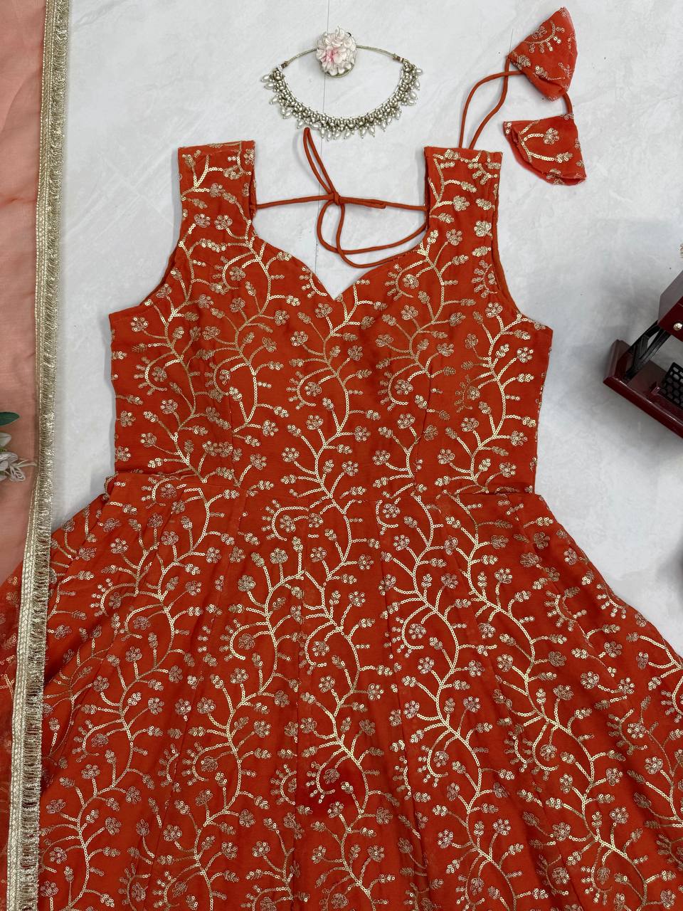 Wedding Wear Faux Georgette Gown, Plazzo and Dupatta