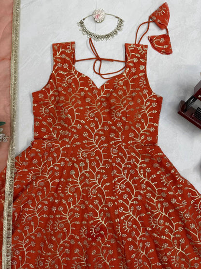 Wedding Wear Faux Georgette Gown, Plazzo and Dupatta