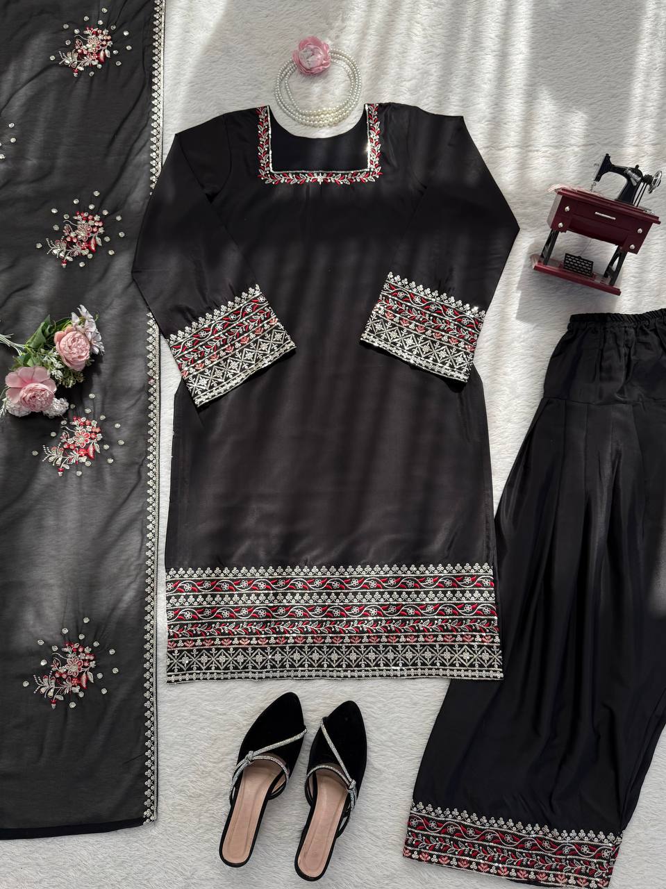 Eid Wear Heavy Natural Crepe Farshi Salwar Set