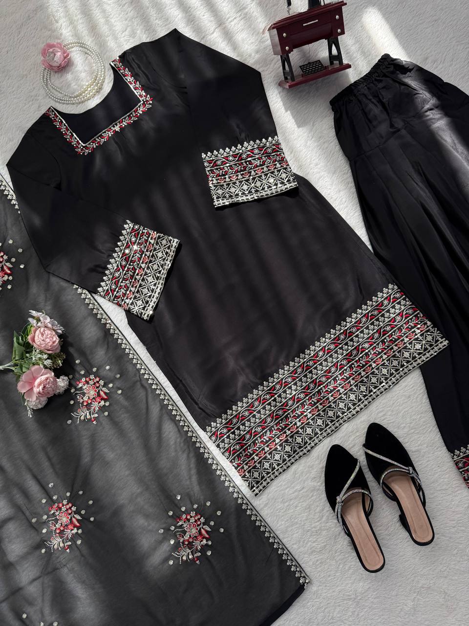 Eid Wear Heavy Natural Crepe Farshi Salwar Set