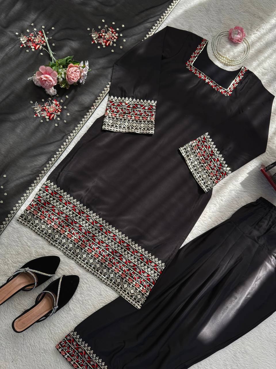 Eid Wear Heavy Natural Crepe Farshi Salwar Set