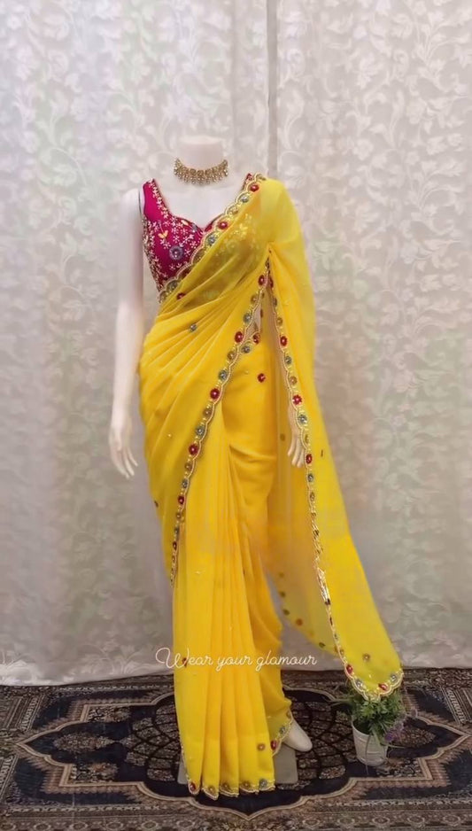 STUNNING FAUX GEORGETTE SEQUENCE WORK SAREE