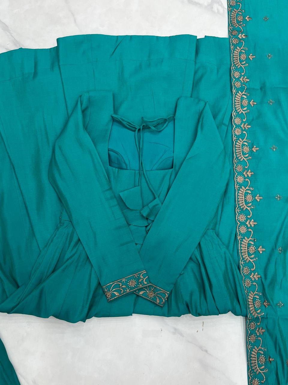 PURE ROMAN CHANDERI SILK FULLY FLARE ANARKALI