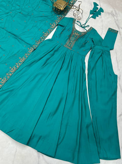 PURE ROMAN CHANDERI SILK FULLY FLARE ANARKALI