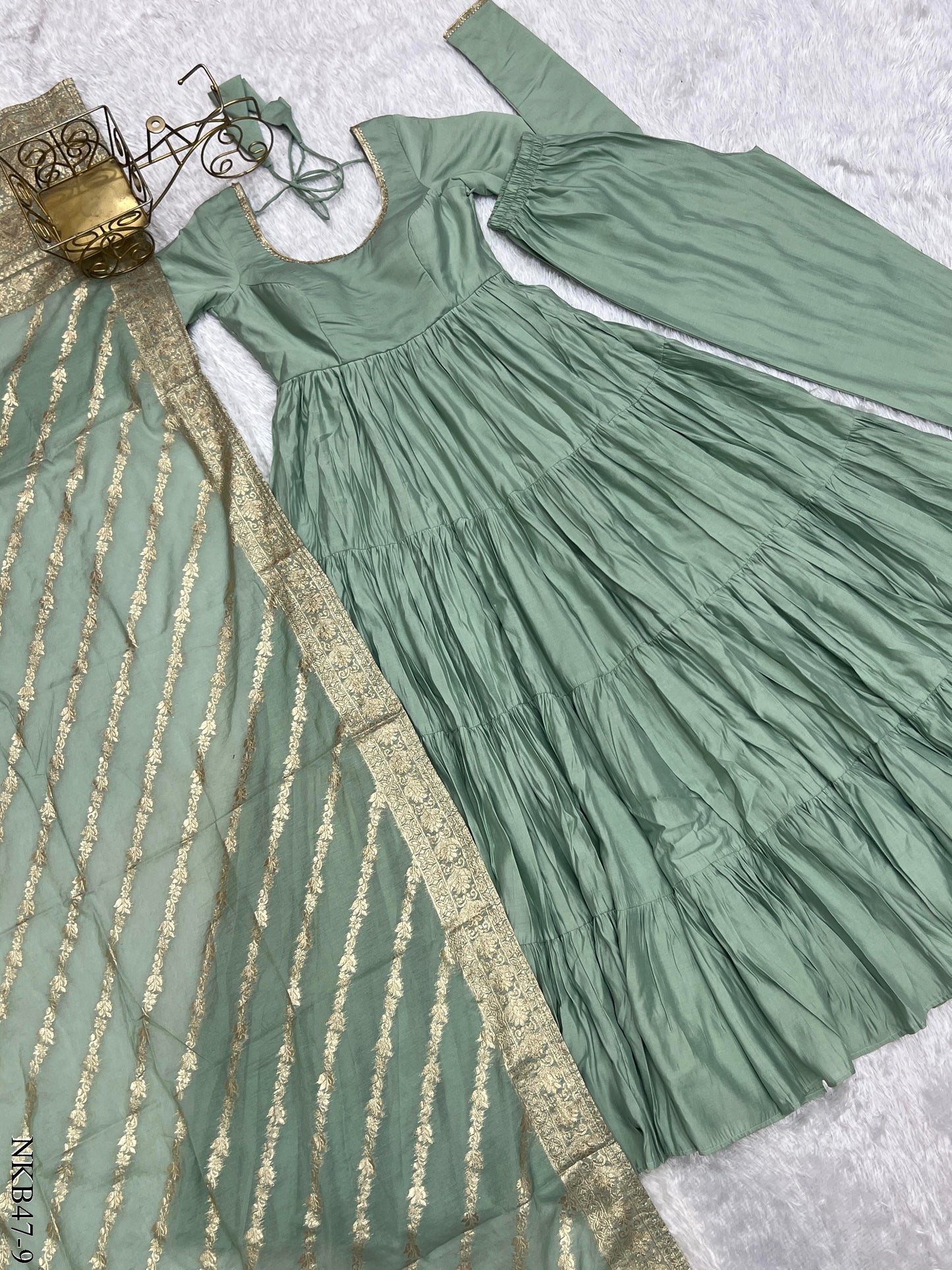 HEAVY PURE ROMAN SILK ANARKALI SET