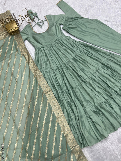 HEAVY PURE ROMAN SILK ANARKALI SET