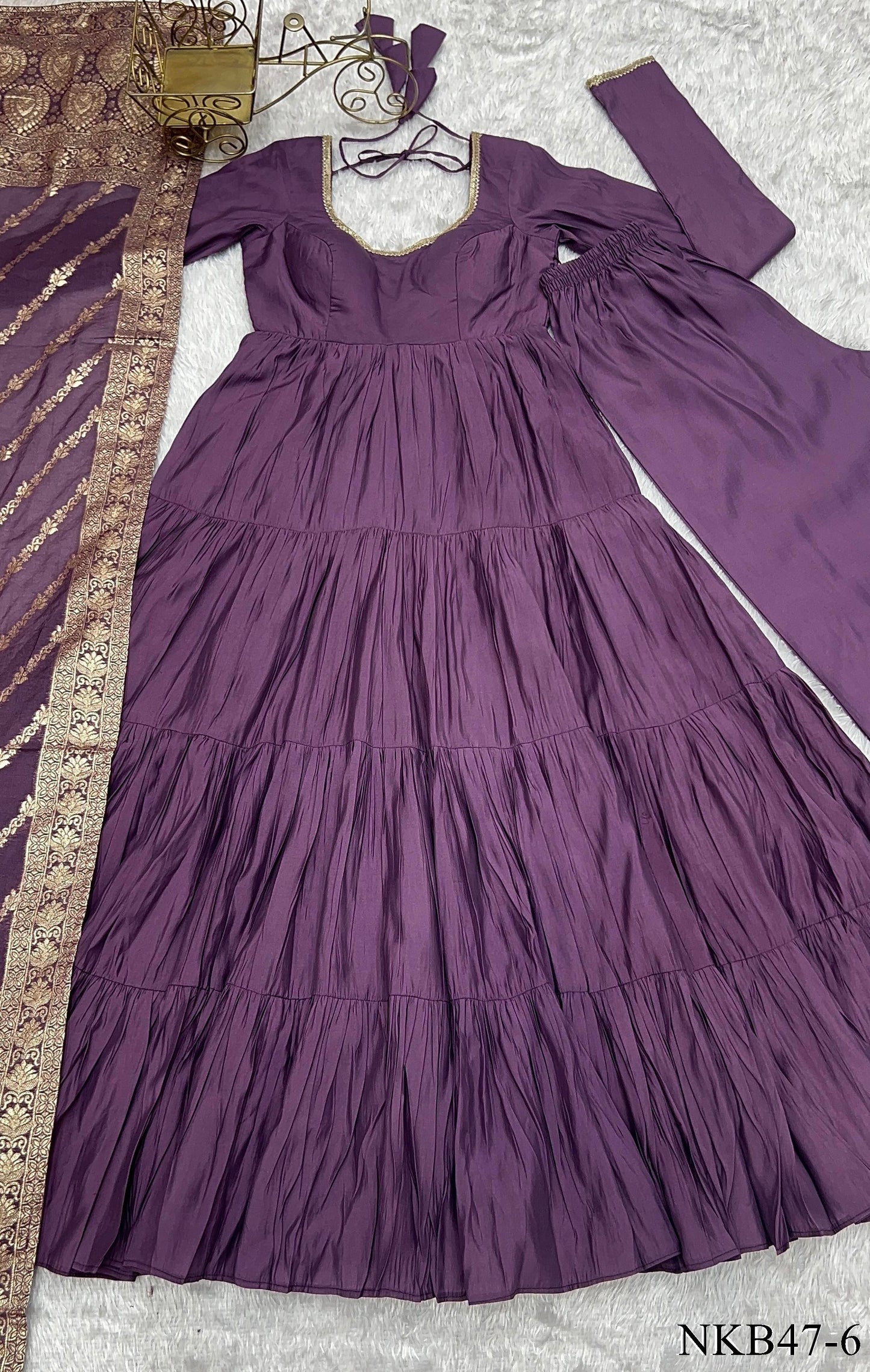 HEAVY PURE ROMAN SILK ANARKALI SET
