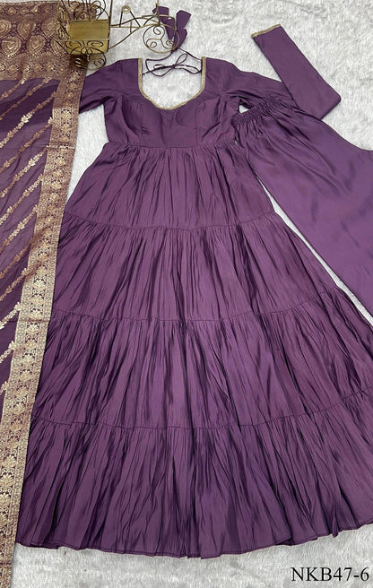 HEAVY PURE ROMAN SILK ANARKALI SET