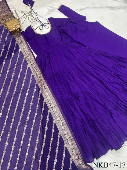 HEAVY PURE ROMAN SILK ANARKALI SET