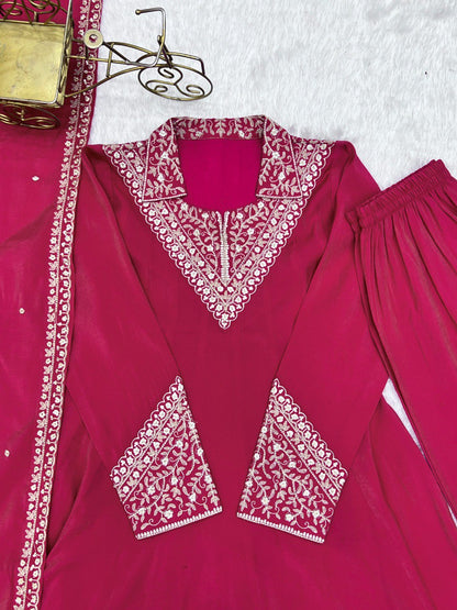 PURE ROMAN SHIMMER SILK FULLY FLARE ANARKALI SET