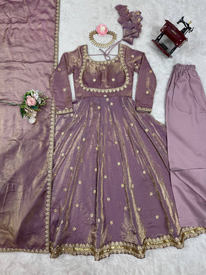 New Coding with Sequnce work Gown pent & Dupatta Set 