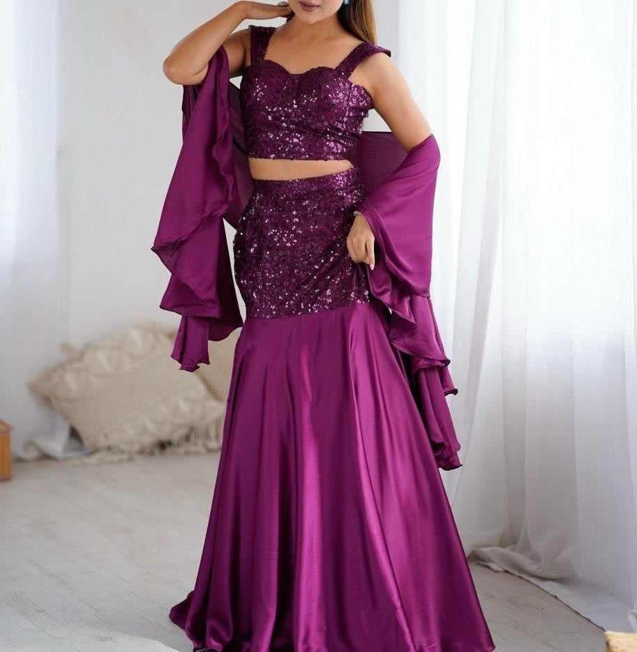NATURAL CREPE FISHCUT LEHENGA
