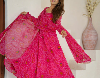 PURE SOFT CHIFFON BANDHEJ ANARKALI SET