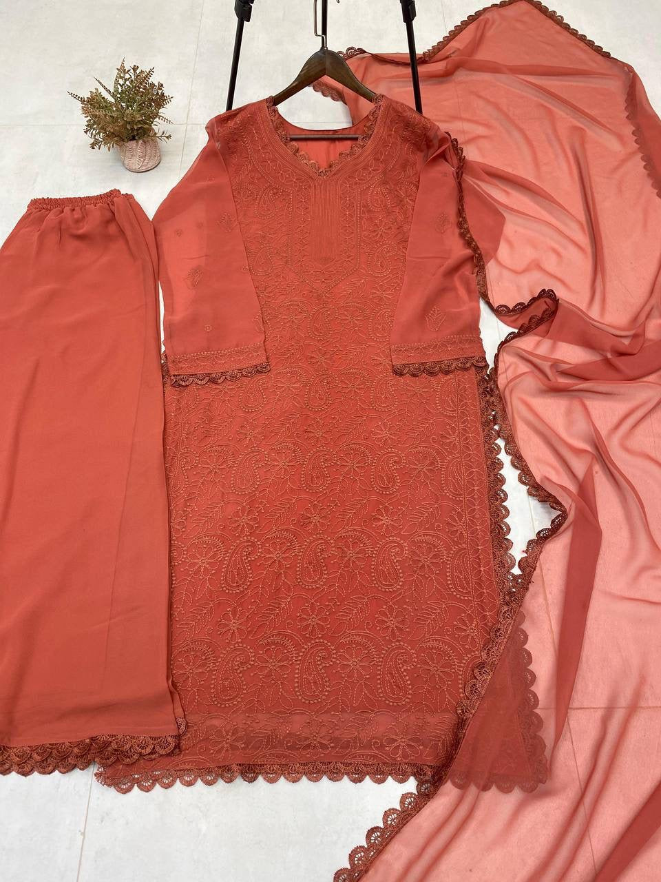 TRENDING THREAD EMBROIDERY WORK PLAZZO WITH DUPATTA