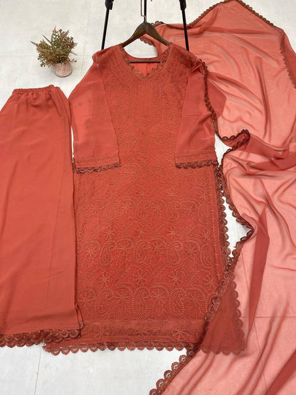 TRENDING THREAD EMBROIDERY WORK PLAZZO WITH DUPATTA