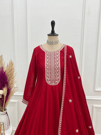 PREMIUM QUALITY PURE VICHITRA SILK FULLY FLARE ANARKAL SET