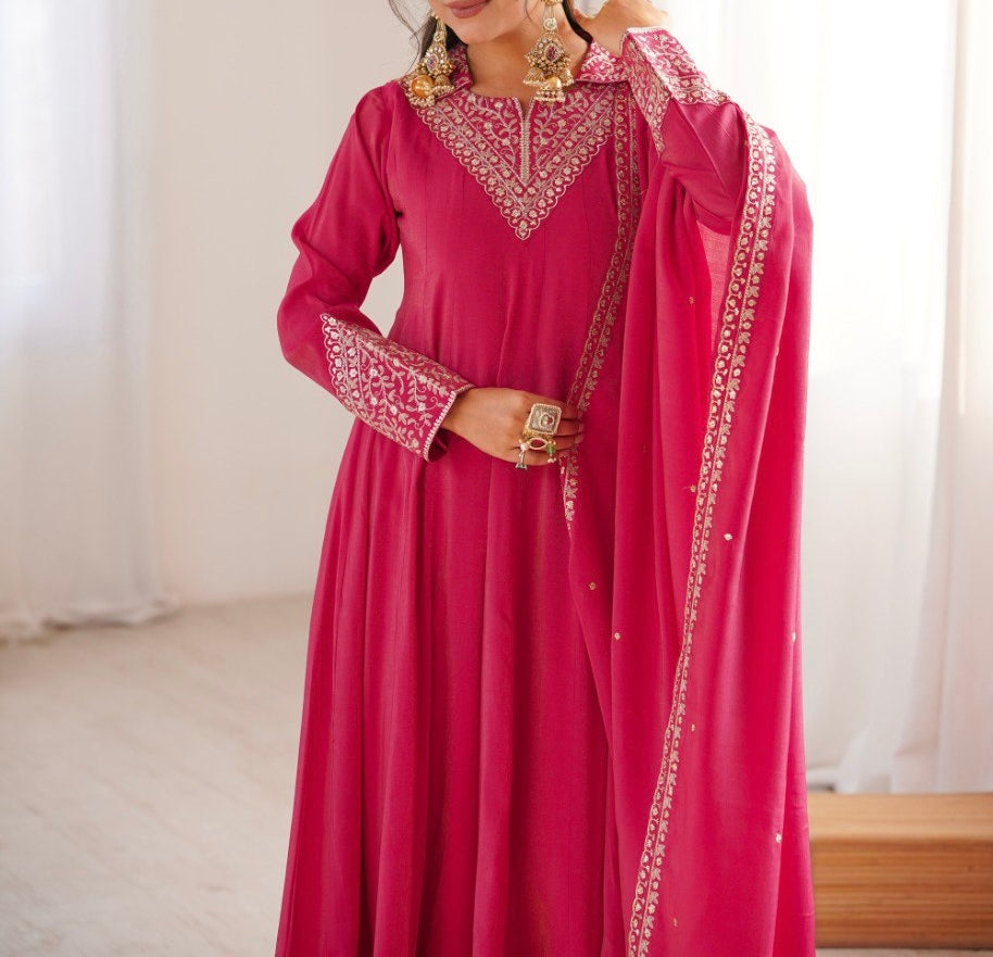 PURE ROMAN SHIMMER SILK FULLY FLARE ANARKALI SET