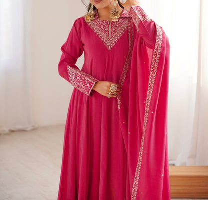 PURE ROMAN SHIMMER SILK FULLY FLARE ANARKALI SET