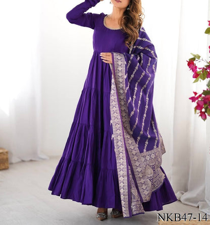 HEAVY PURE ROMAN SILK ANARKALI SET
