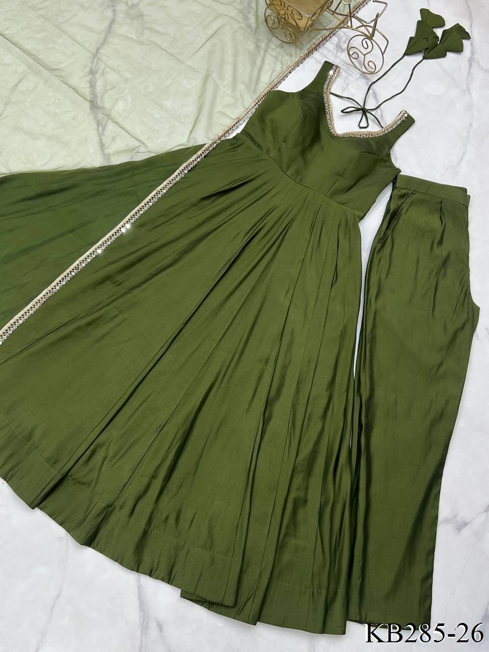 HEAVY PURE ROMAN SILK CHANDERI ANARKALI SET