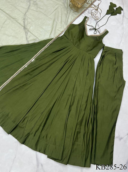 HEAVY PURE ROMAN SILK CHANDERI ANARKALI SET
