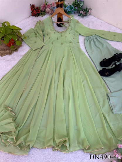 GEORGETTE HAND MIRROR EMBROIDERY GOWN