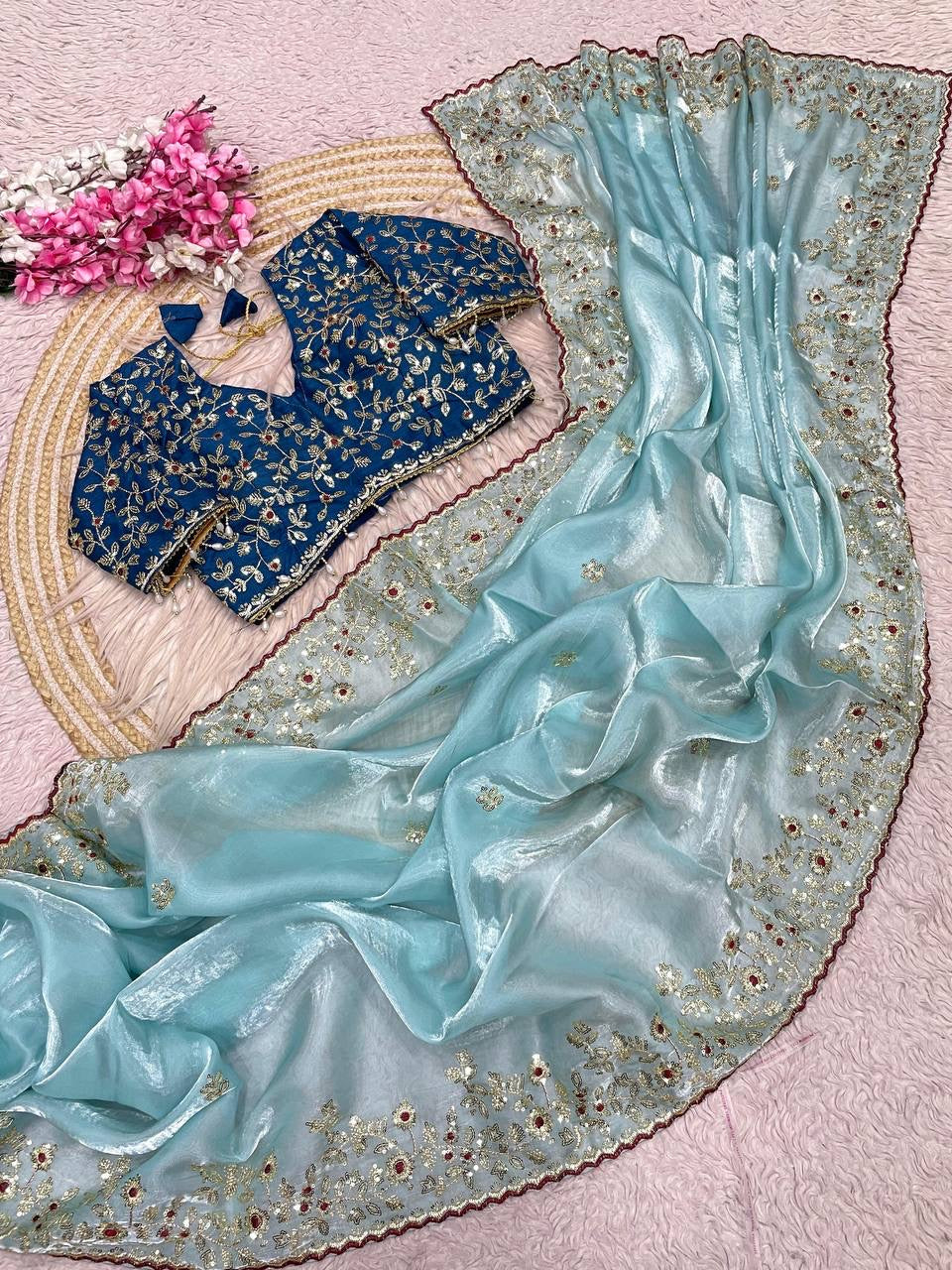 JIMMY CHOOSE SATIN EMBROIDERY WORK SAREE