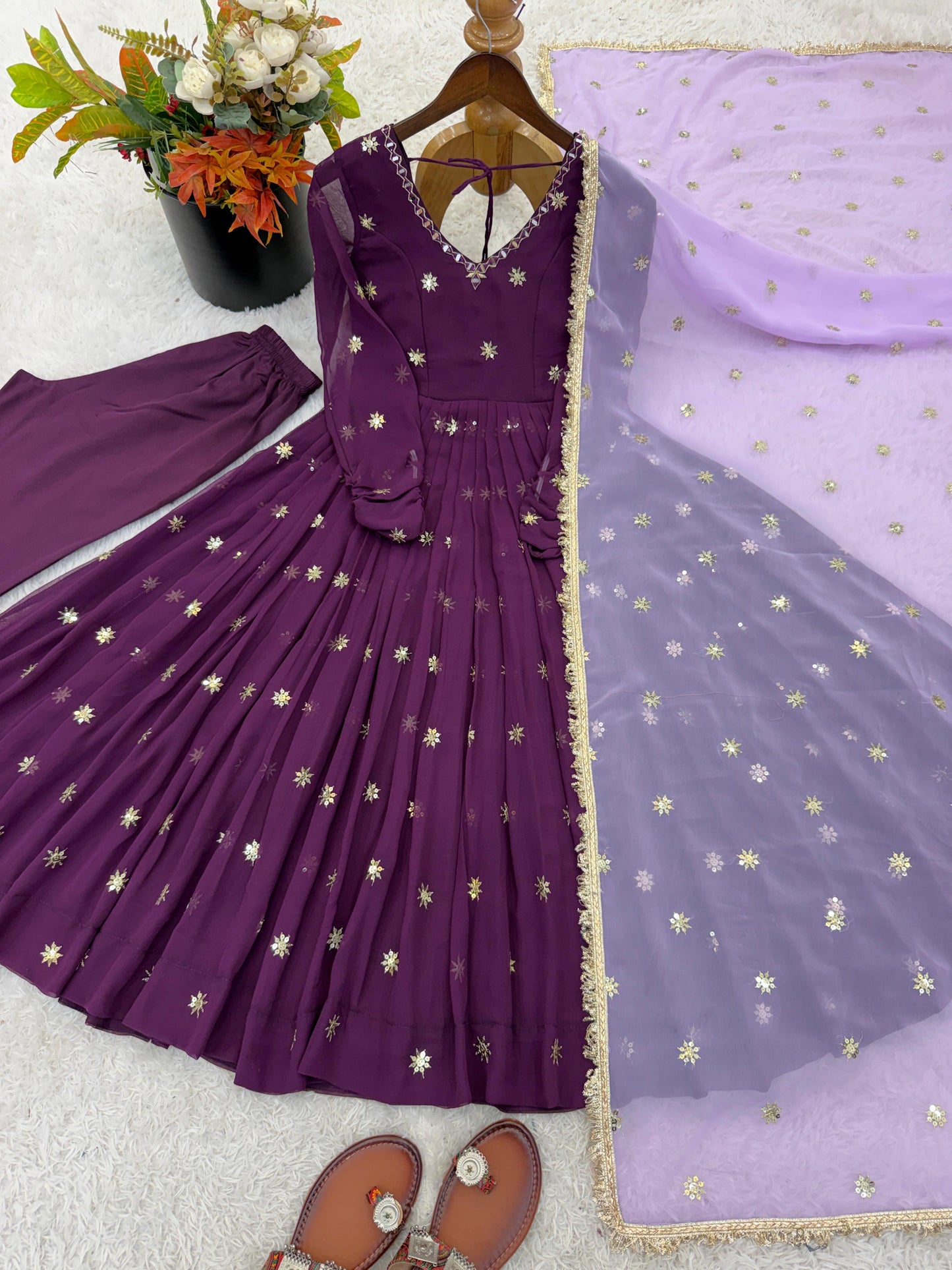 Designer Collection Faux Georgette Embroidery Work Gown and Dupatta Set