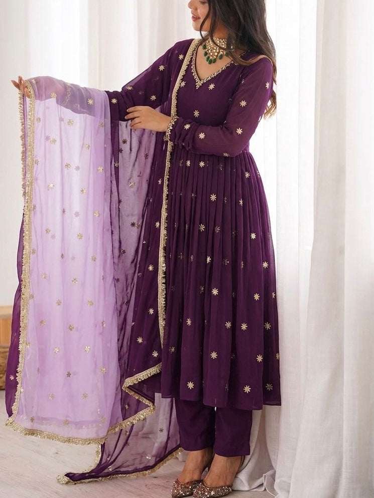 Designer Collection Faux Georgette Embroidery Work Gown and Dupatta Set