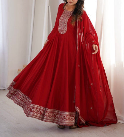 PREMIUM QUALITY PURE VICHITRA SILK FULLY FLARE ANARKAL SET