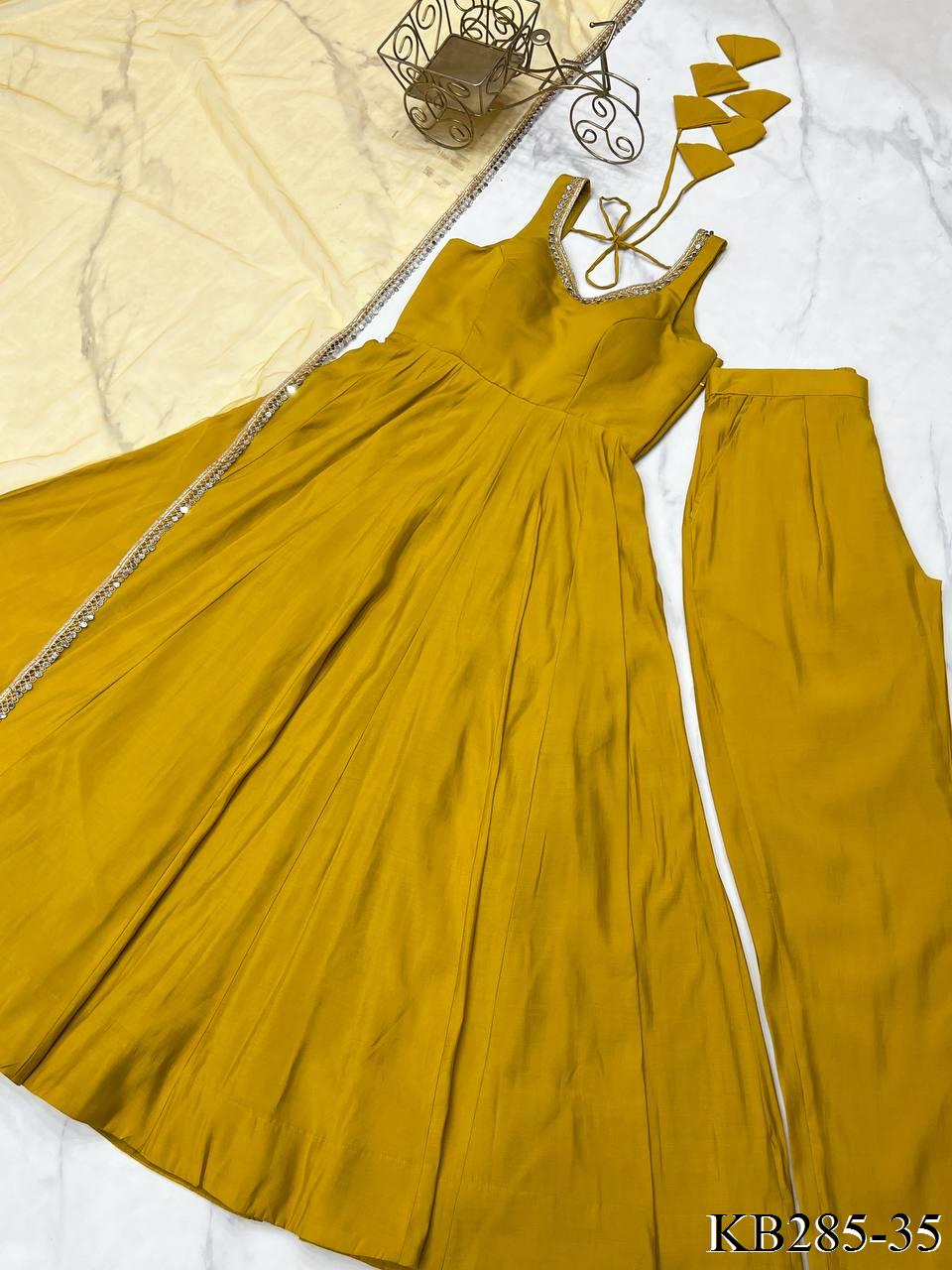 HEAVY PURE ROMAN SILK CHANDERI ANARKALI SET