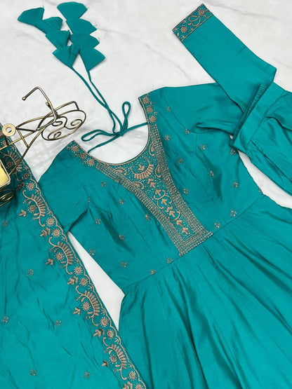 PURE ROMAN CHANDERI SILK FULLY FLARE ANARKALI