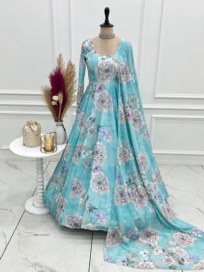 NEW FOX GEORGETTE FLORAL PRINT ANARKALI GOWN WITH DUPATTA SET