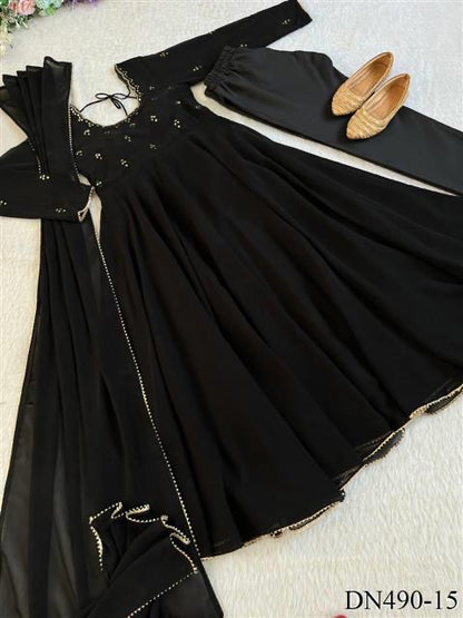 GEORGETTE HAND MIRROR EMBROIDERY GOWN