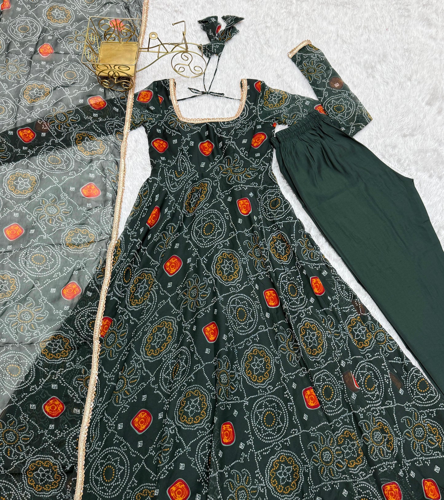 PURE SOFT CHIFFON BANDHEJ ANARKALI SET