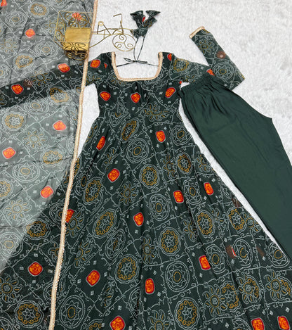 PURE SOFT CHIFFON BANDHEJ ANARKALI SET