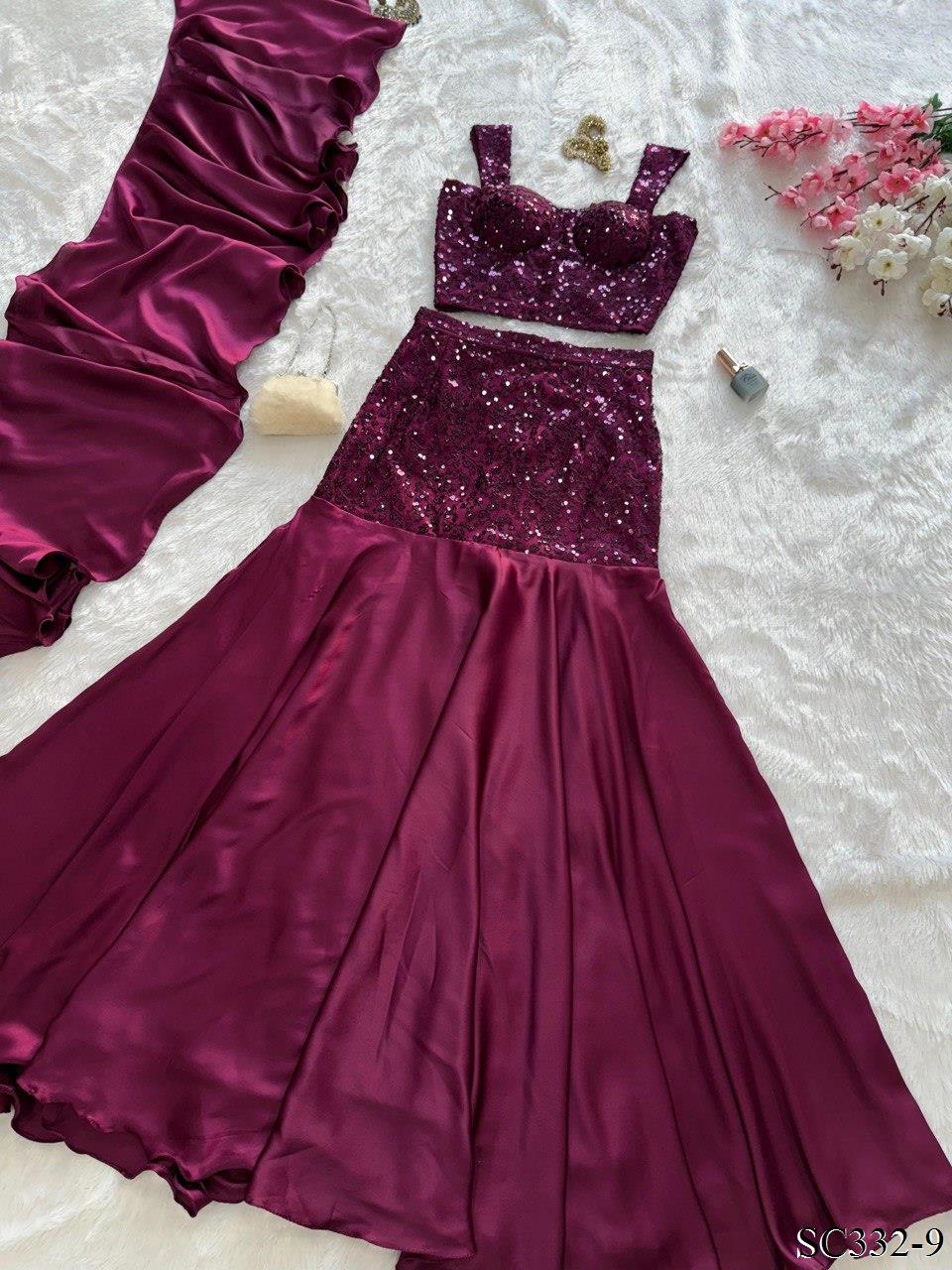 NATURAL CREPE FISHCUT LEHENGA