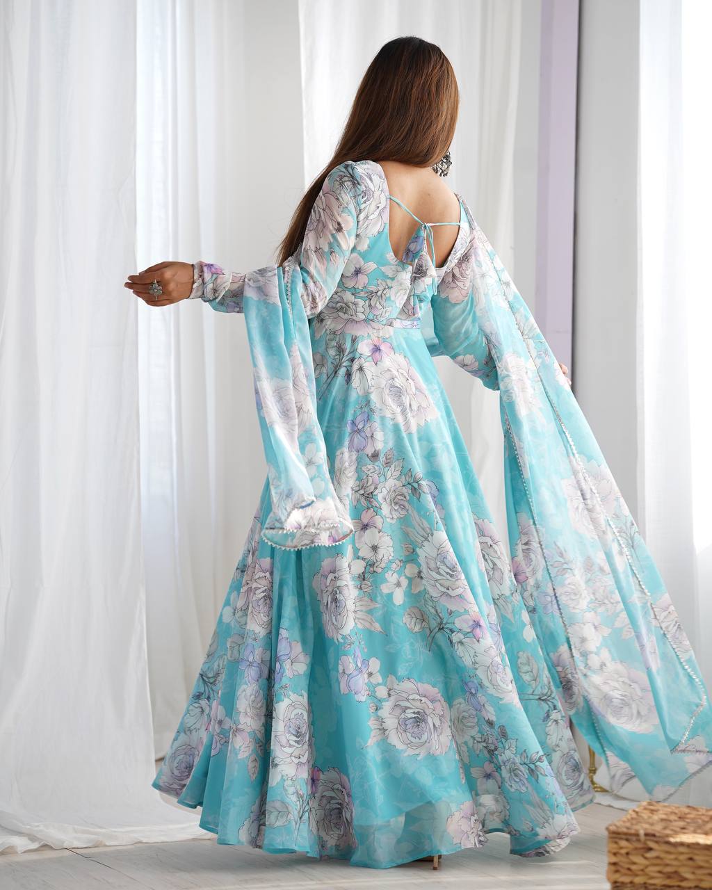 NEW FOX GEORGETTE FLORAL PRINT ANARKALI GOWN WITH DUPATTA SET
