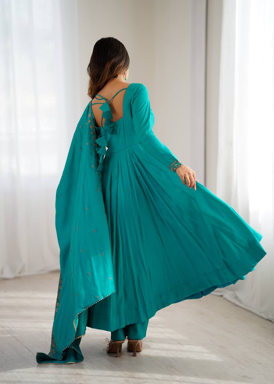 PURE ROMAN CHANDERI SILK FULLY FLARE ANARKALI
