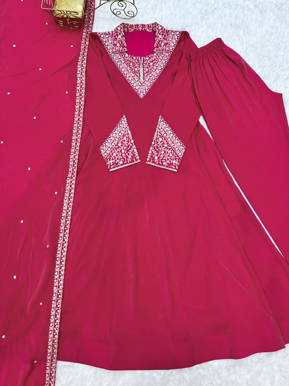 PURE ROMAN SHIMMER SILK FULLY FLARE ANARKALI SET