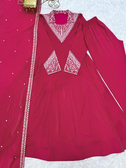 PURE ROMAN SHIMMER SILK FULLY FLARE ANARKALI SET