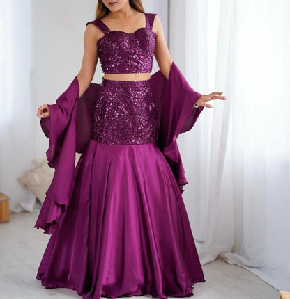 NATURAL CREPE FISHCUT LEHENGA