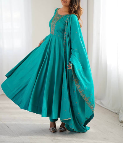 PURE ROMAN CHANDERI SILK FULLY FLARE ANARKALI