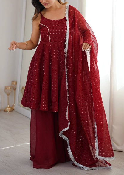Crunchy silk zarkhand Work Top Sharara set