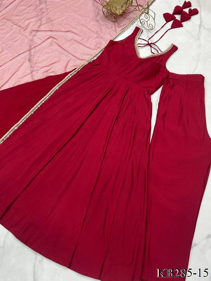 HEAVY PURE ROMAN SILK CHANDERI ANARKALI SET
