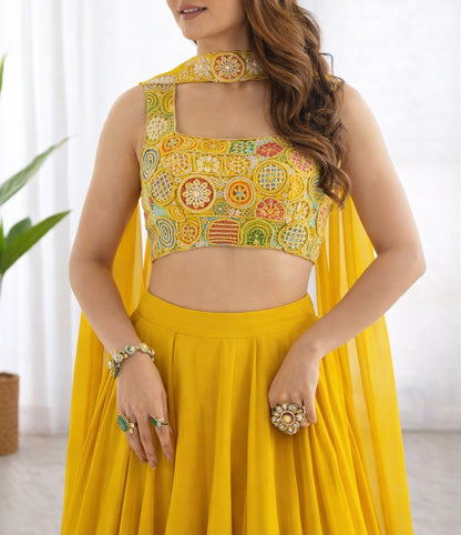 SOFT FAUX GEORGETTE FULLY STITCHED LEHENGA