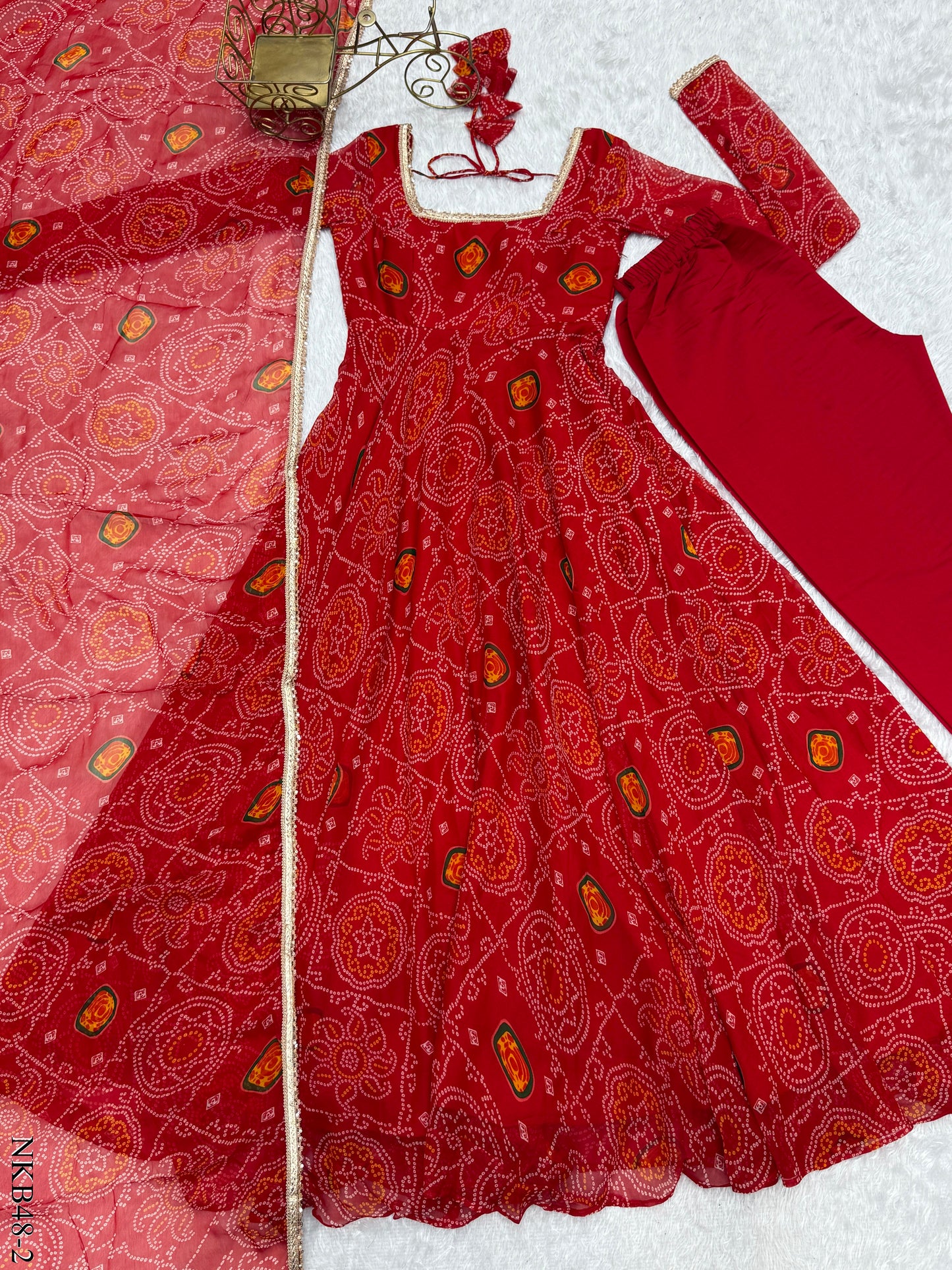 PURE SOFT CHIFFON BANDHEJ ANARKALI SET