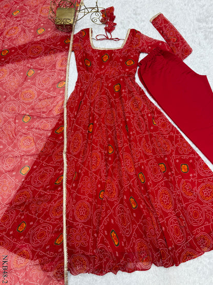 PURE SOFT CHIFFON BANDHEJ ANARKALI SET