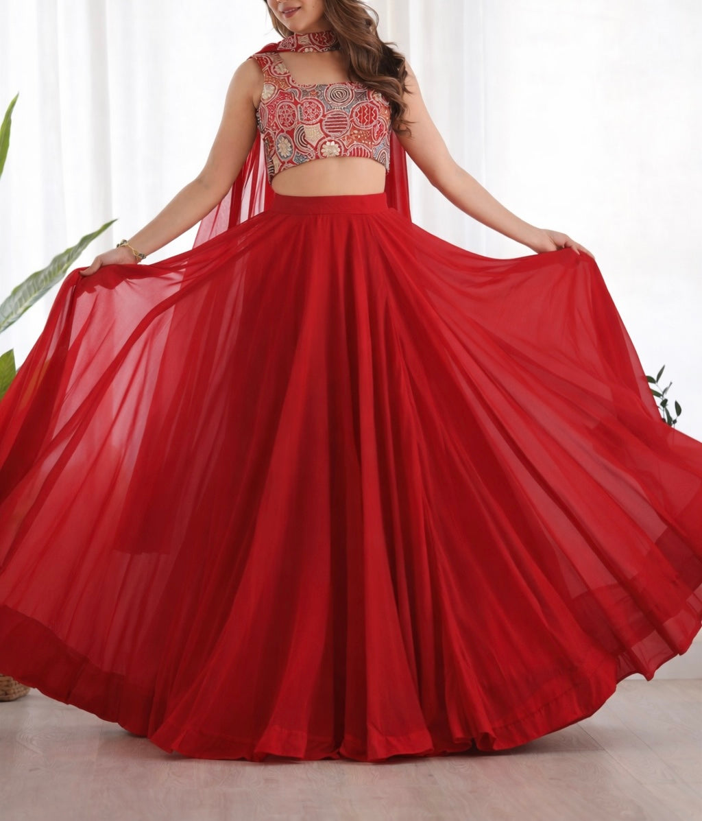SOFT FAUX GEORGETTE FULLY STITCHED LEHENGA
