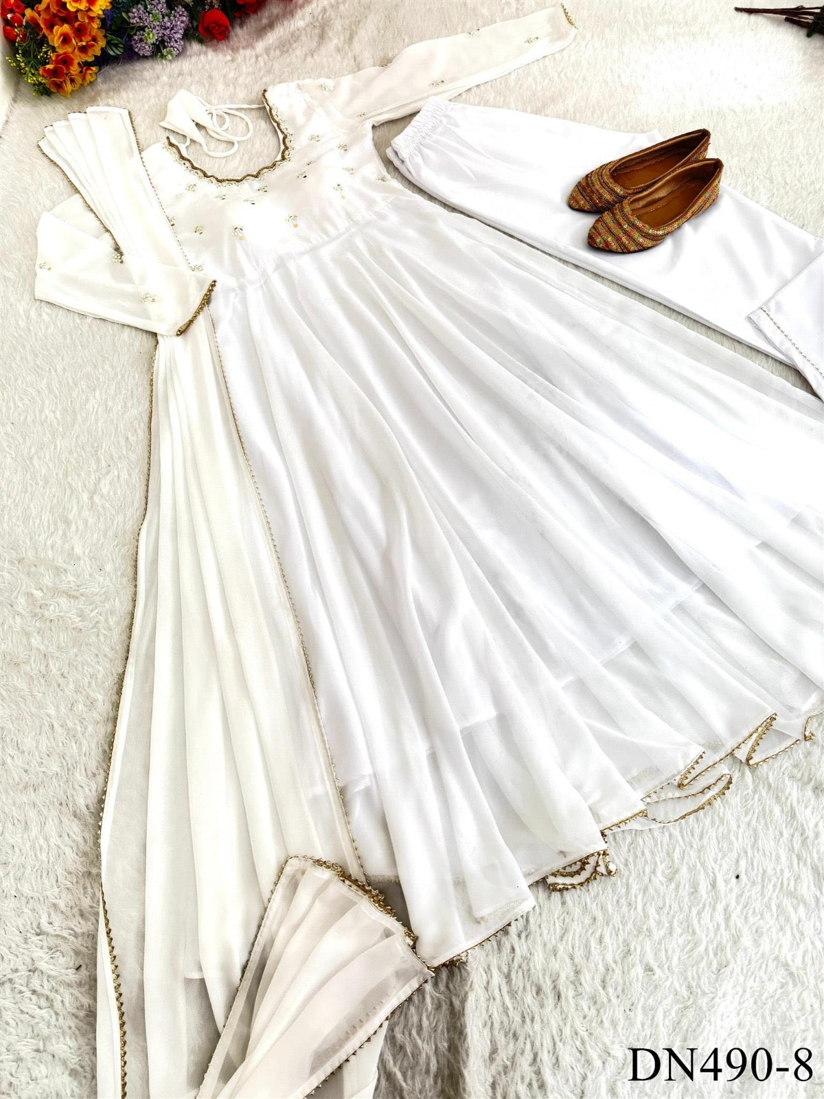 GEORGETTE HAND MIRROR EMBROIDERY GOWN